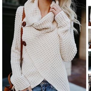 NWOT Heap Neck Wrapped Cream Knit Sweater